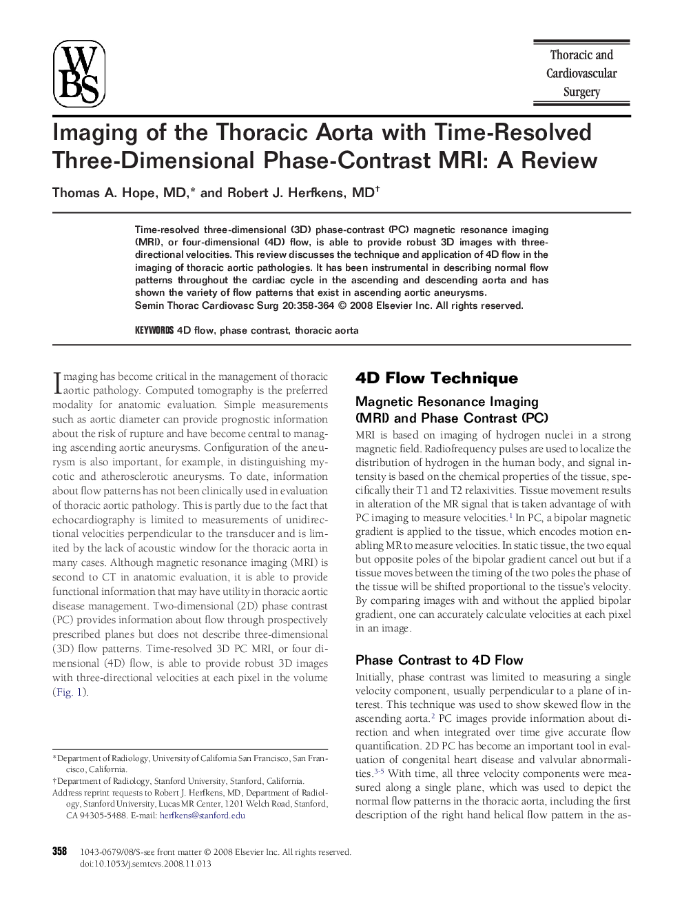 Imaging of the Thoracic Aorta with Time-Resolved Three-Dimensional Phase-Contrast MRI: A Review