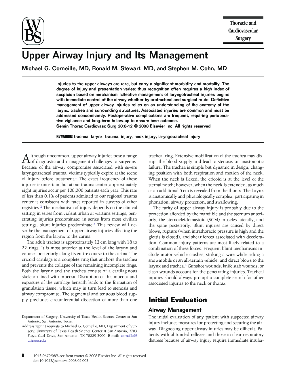 Upper Airway Injury and Its Management