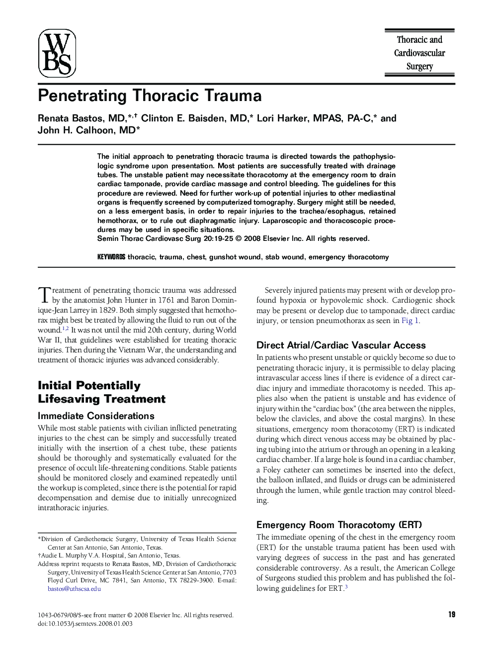 Penetrating Thoracic Trauma