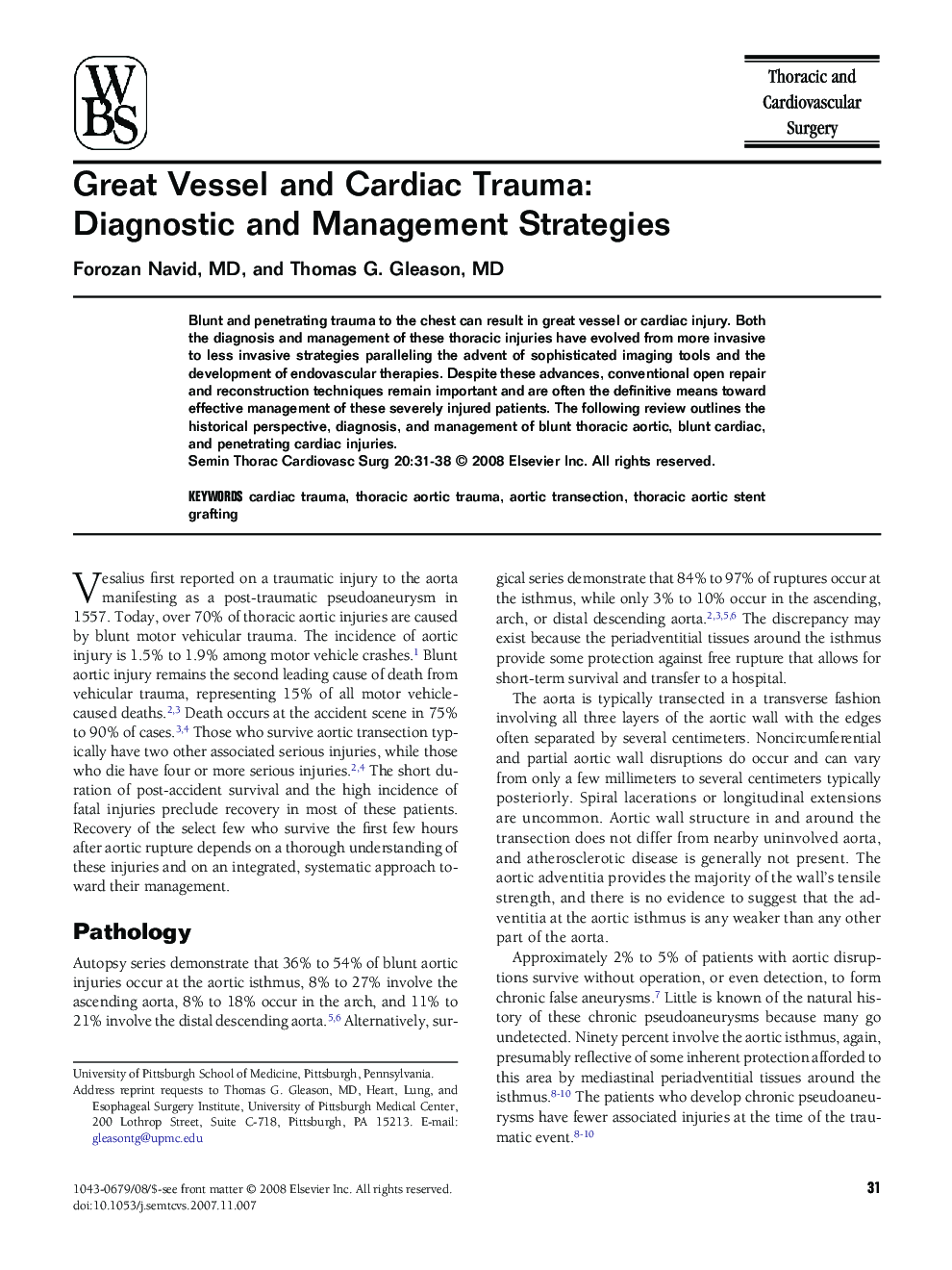 Great Vessel and Cardiac Trauma: Diagnostic and Management Strategies