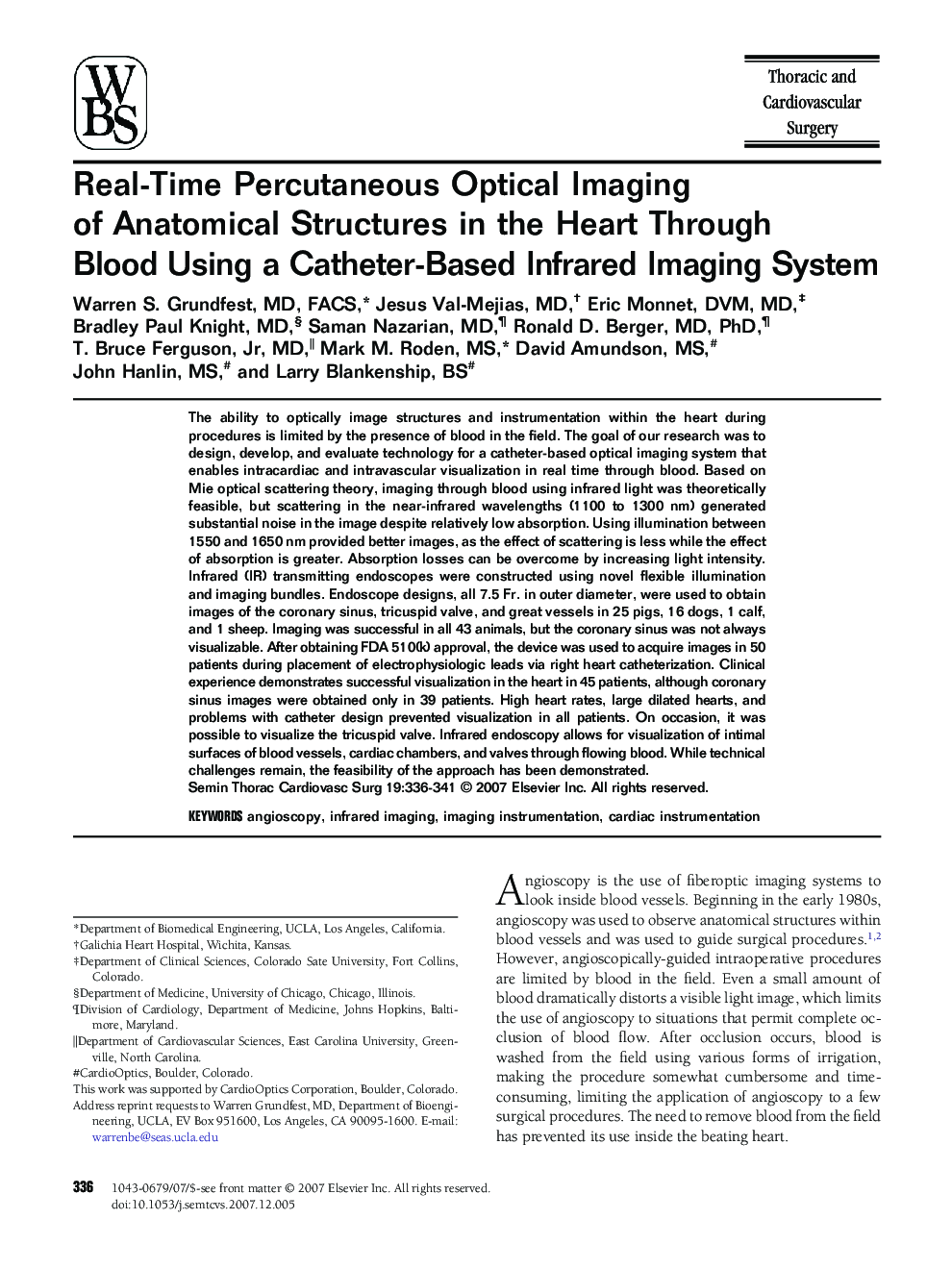 Real-Time Percutaneous Optical Imaging of Anatomical Structures in the Heart Through Blood Using a Catheter-Based Infrared Imaging System