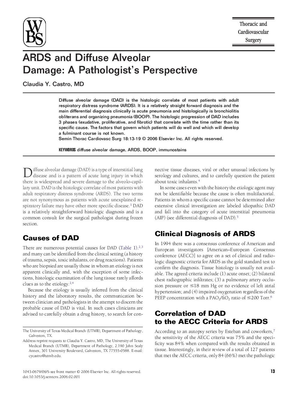 ARDS and Diffuse Alveolar Damage: A Pathologist’s Perspective