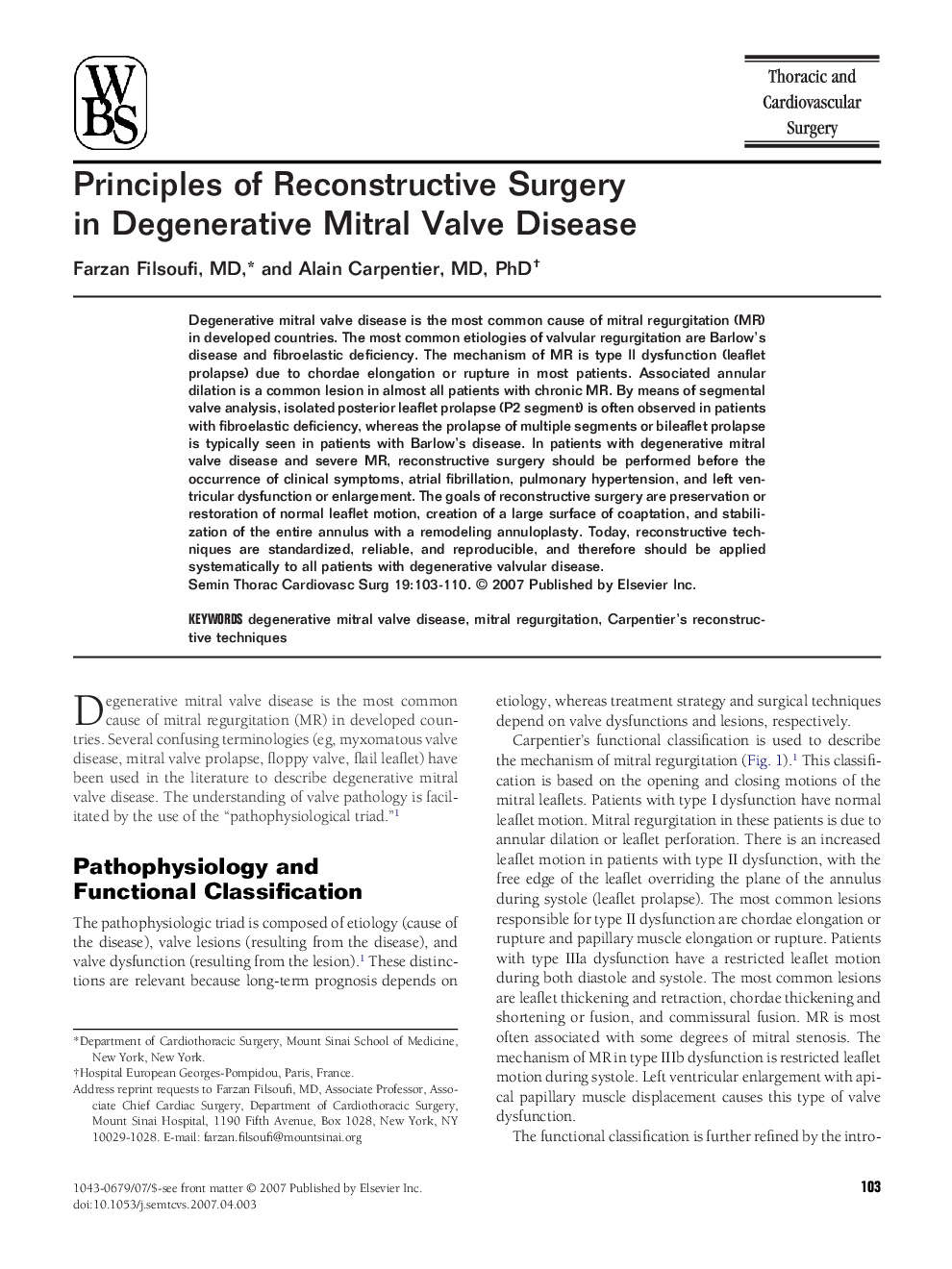 Principles of Reconstructive Surgery in Degenerative Mitral Valve Disease