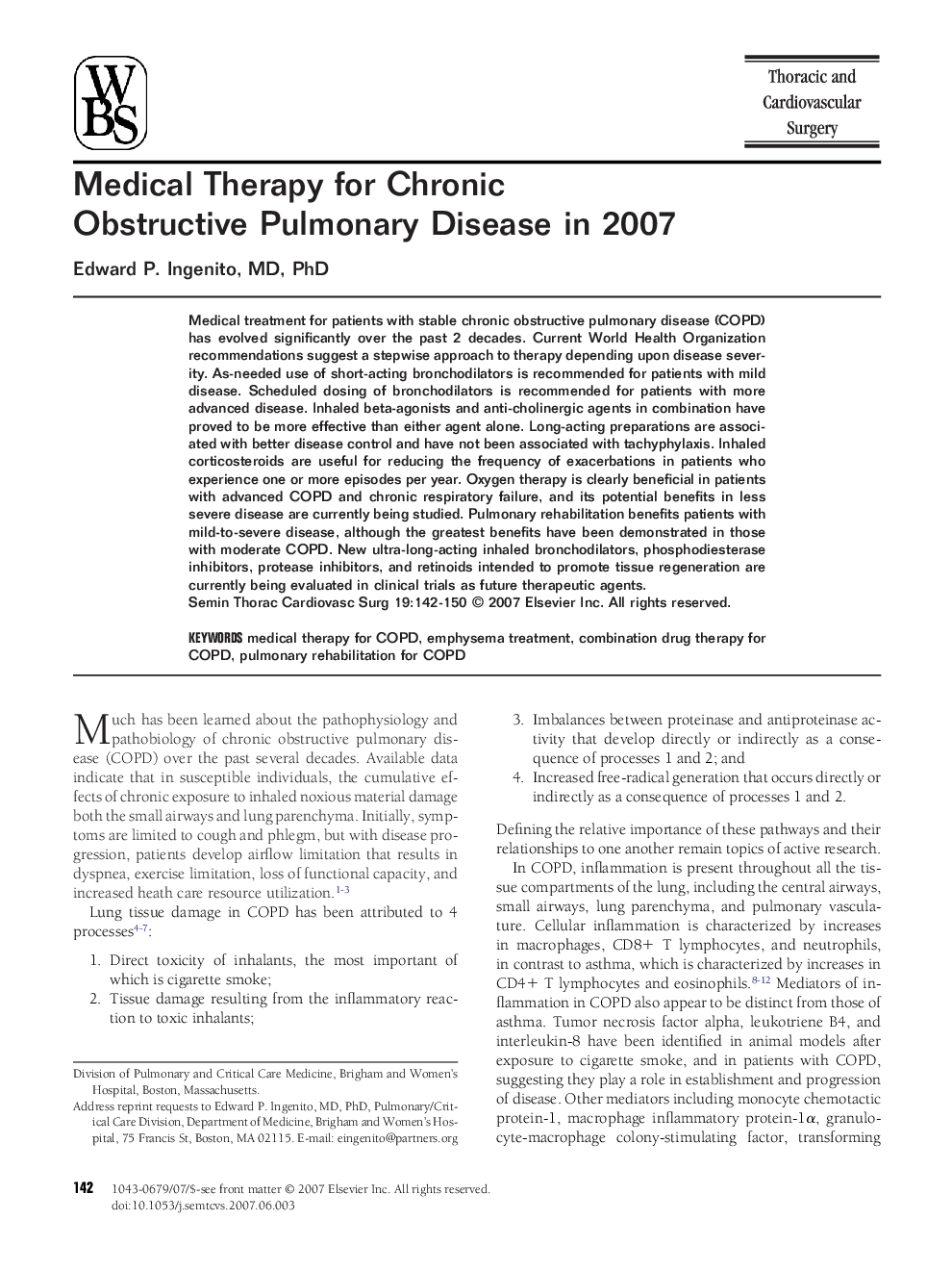 Medical Therapy for Chronic Obstructive Pulmonary Disease in 2007