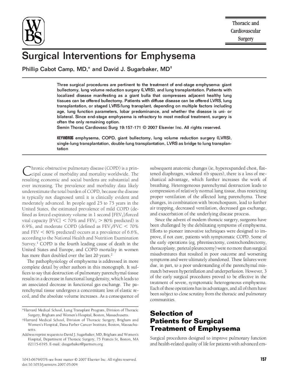 Surgical Interventions for Emphysema