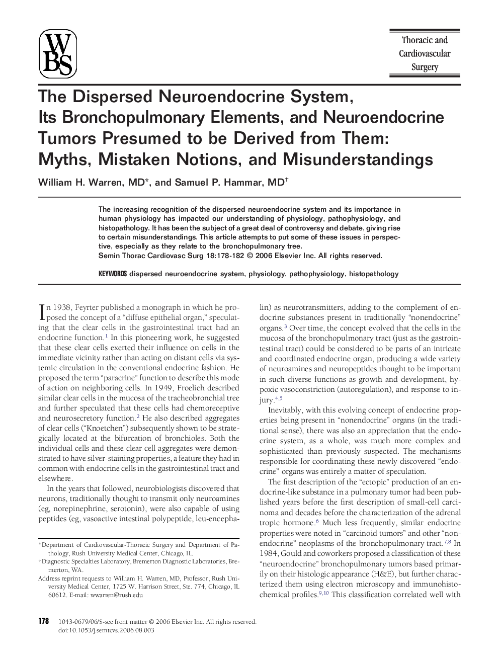 عکس صفحه اول مقاله: The Dispersed Neuroendocrine System, Its Bronchopulmonary Elements, and Neuroendocrine Tumors Presumed to be Derived from Them: Myths, Mistaken Notions, and Misunderstandings The Dispersed Neuroendocrine System, Its Bronchopulmonary Elements, and Neuroendocrine Tumors Presumed to be Derived from Them: Myths, Mistaken Notions, and Misunderstandings