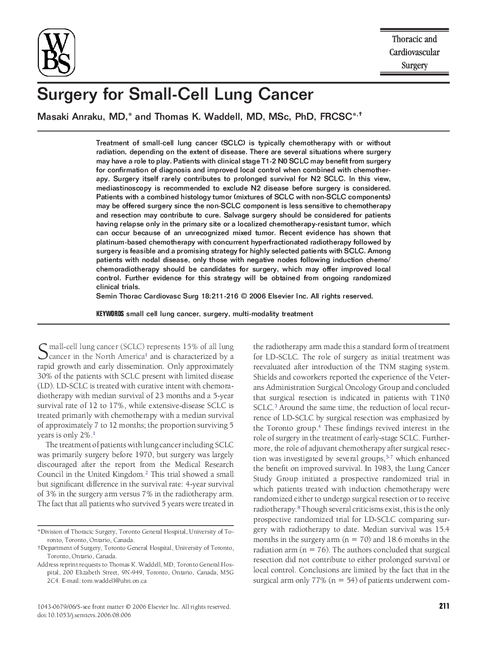 Surgery for Small-Cell Lung Cancer