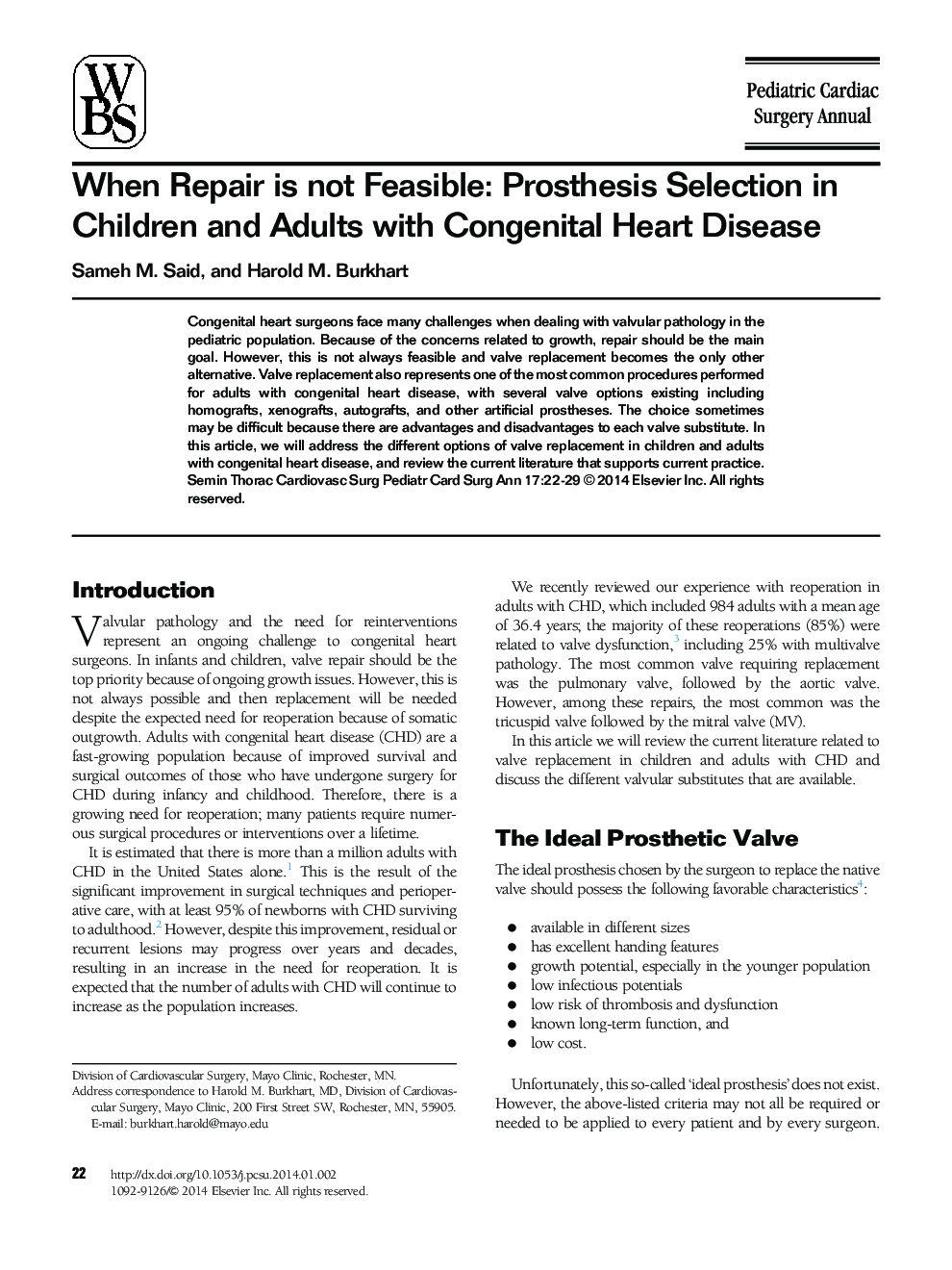 When Repair is not Feasible: Prosthesis Selection in Children and Adults with Congenital Heart Disease