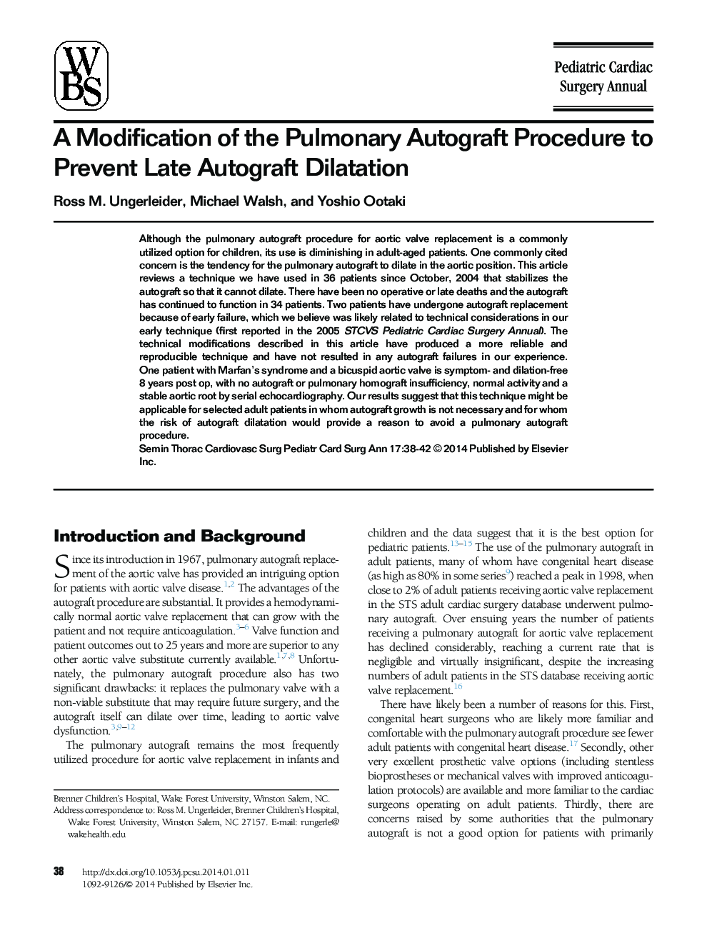 A Modification of the Pulmonary Autograft Procedure to Prevent Late Autograft Dilatation