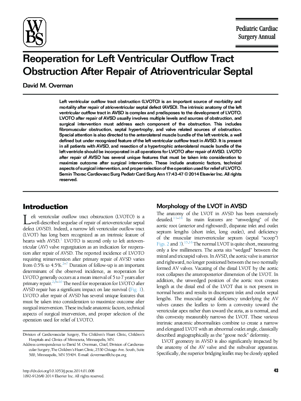 Reoperation for Left Ventricular Outflow Tract Obstruction After Repair of Atrioventricular Septal