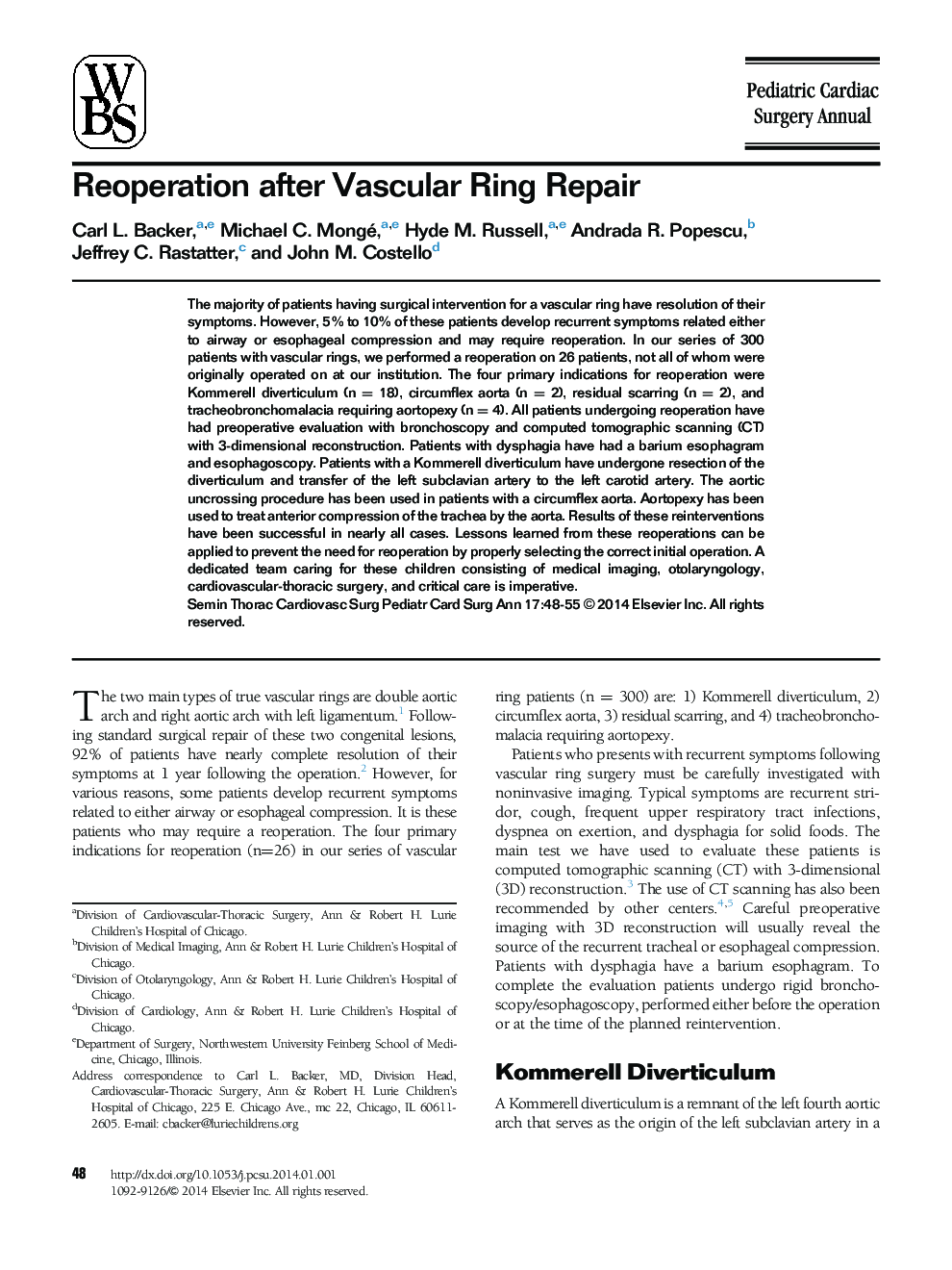 Reoperation after Vascular Ring Repair