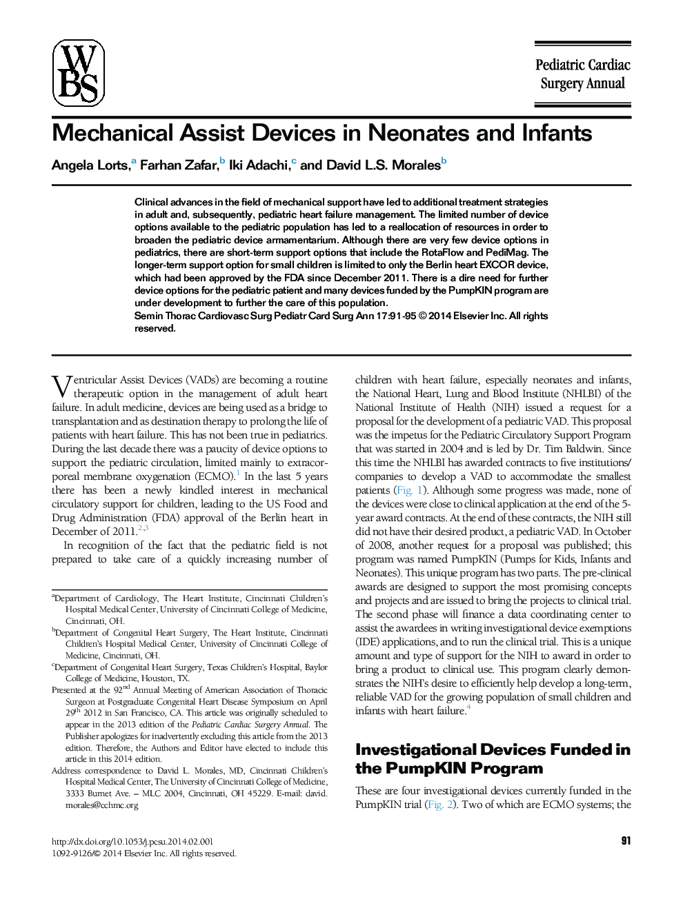 Mechanical Assist Devices in Neonates and Infants 