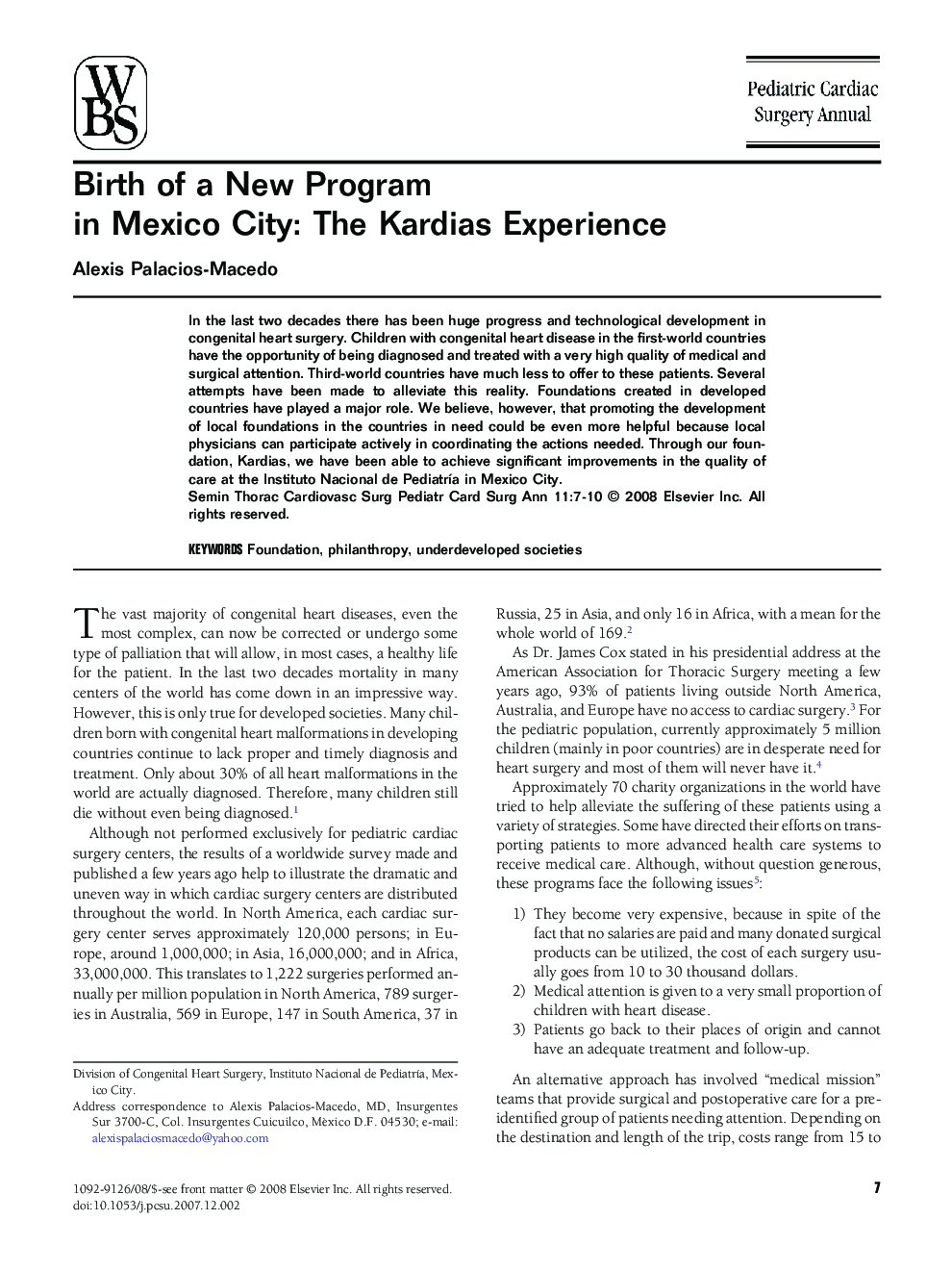 Birth of a New Program in Mexico City: The Kardias Experience