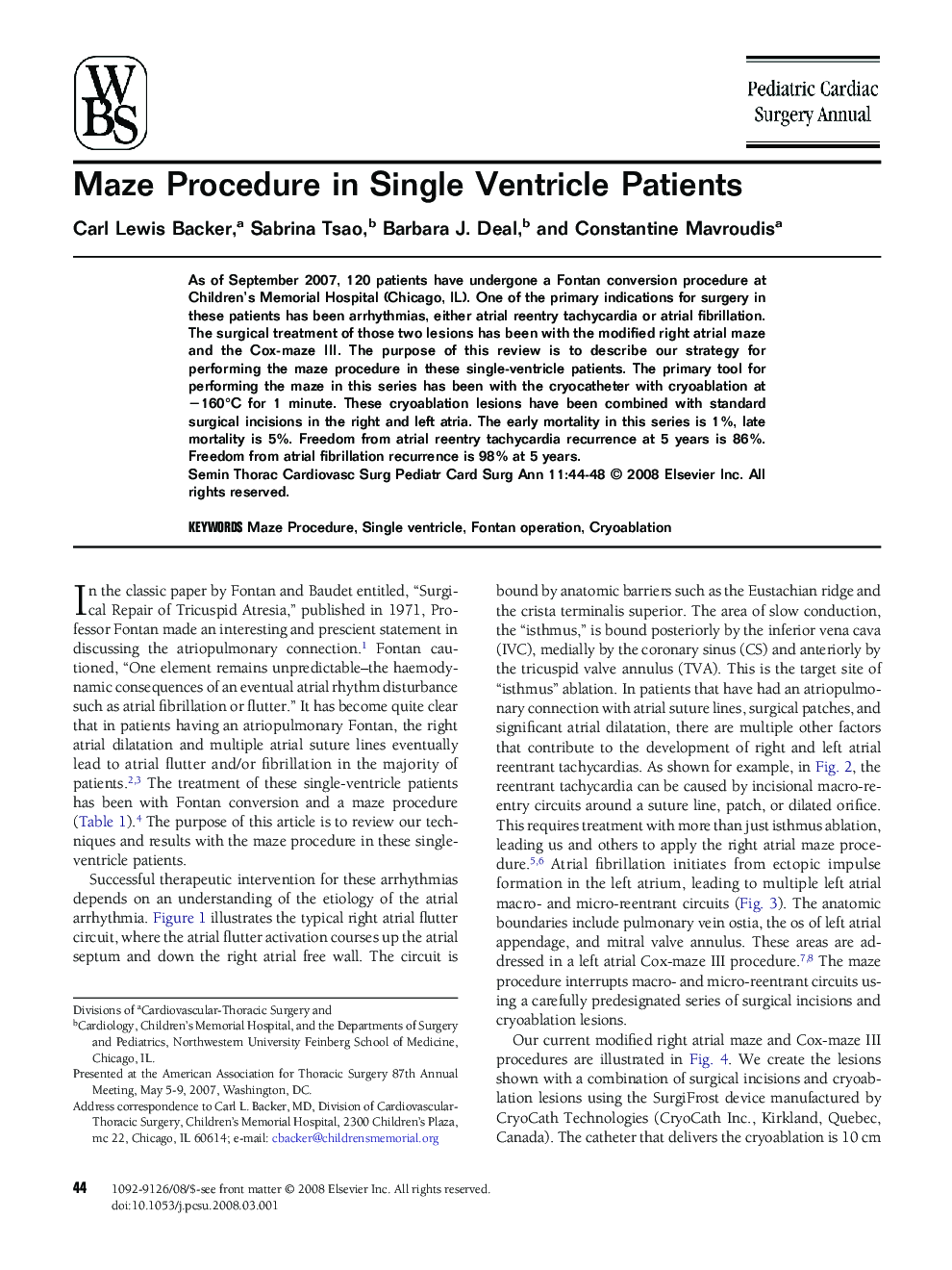 Maze Procedure in Single Ventricle Patients