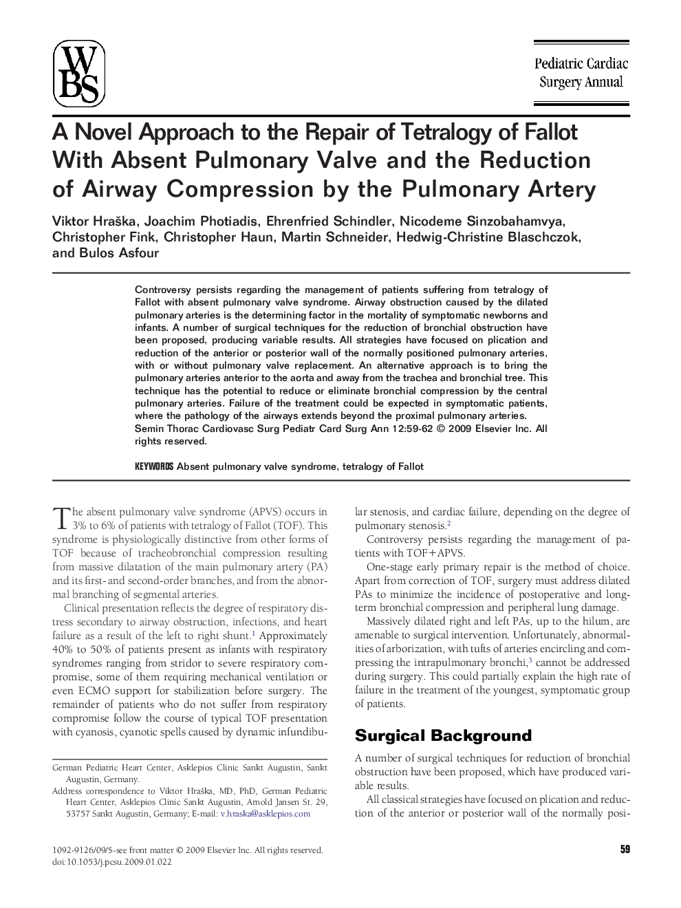 A Novel Approach to the Repair of Tetralogy of Fallot With Absent Pulmonary Valve and the Reduction of Airway Compression by the Pulmonary Artery