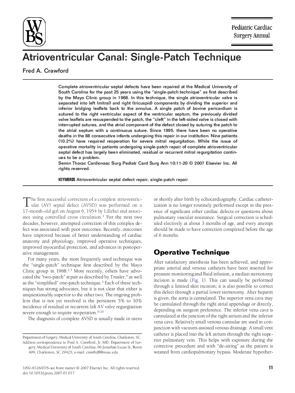 عکس صفحه اول مقاله: Atrioventricular Canal: Single-Patch Technique Atrioventricular Canal: Single-Patch Technique