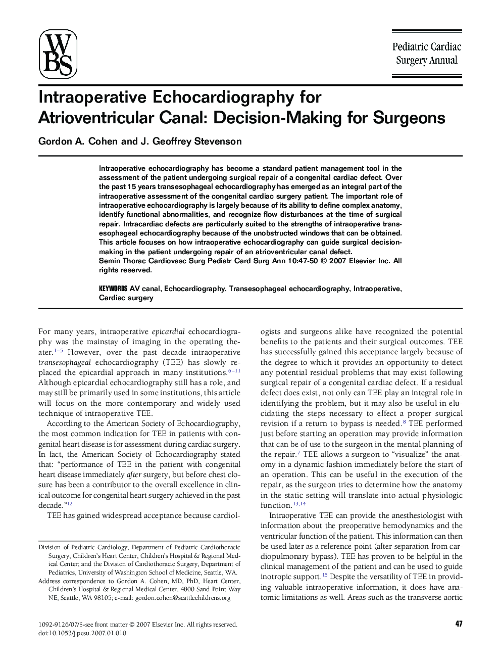 Intraoperative Echocardiography for Atrioventricular Canal: Decision-Making for Surgeons