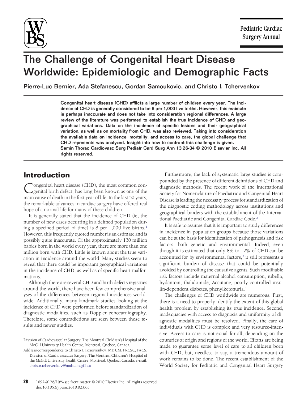 The Challenge of Congenital Heart Disease Worldwide: Epidemiologic and Demographic Facts