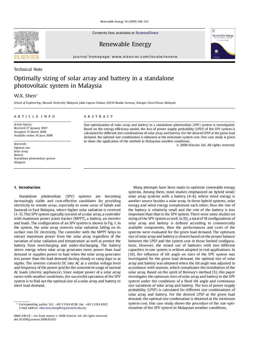 Optimally sizing of solar array and battery in a standalone photovoltaic system in Malaysia