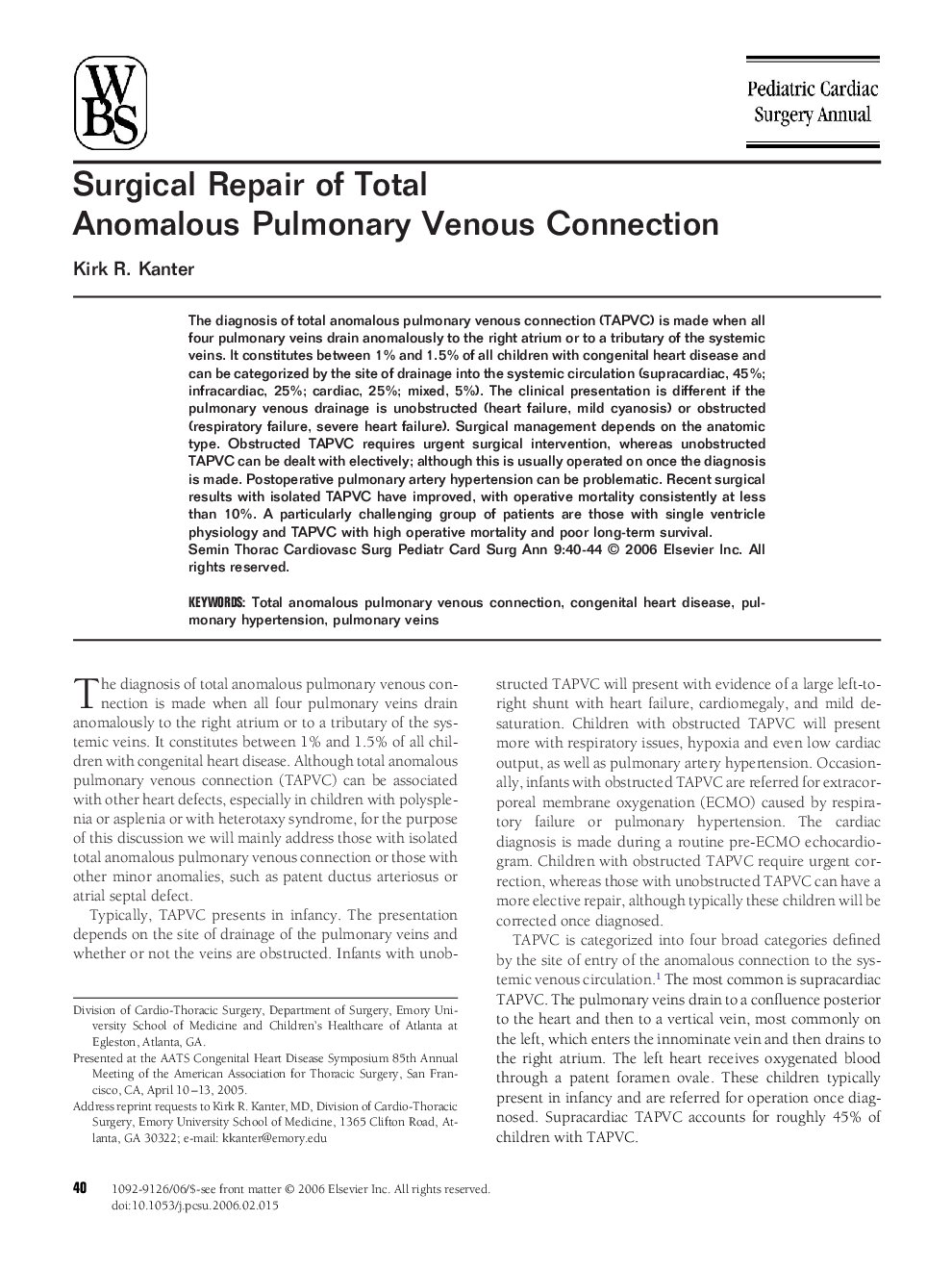 Surgical Repair of Total Anomalous Pulmonary Venous Connection