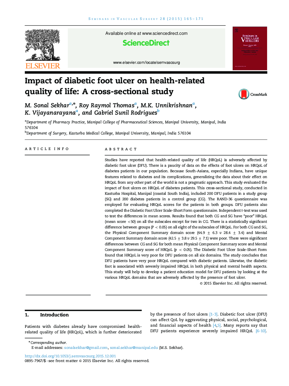 Impact of diabetic foot ulcer on health-related quality of life: A cross-sectional study