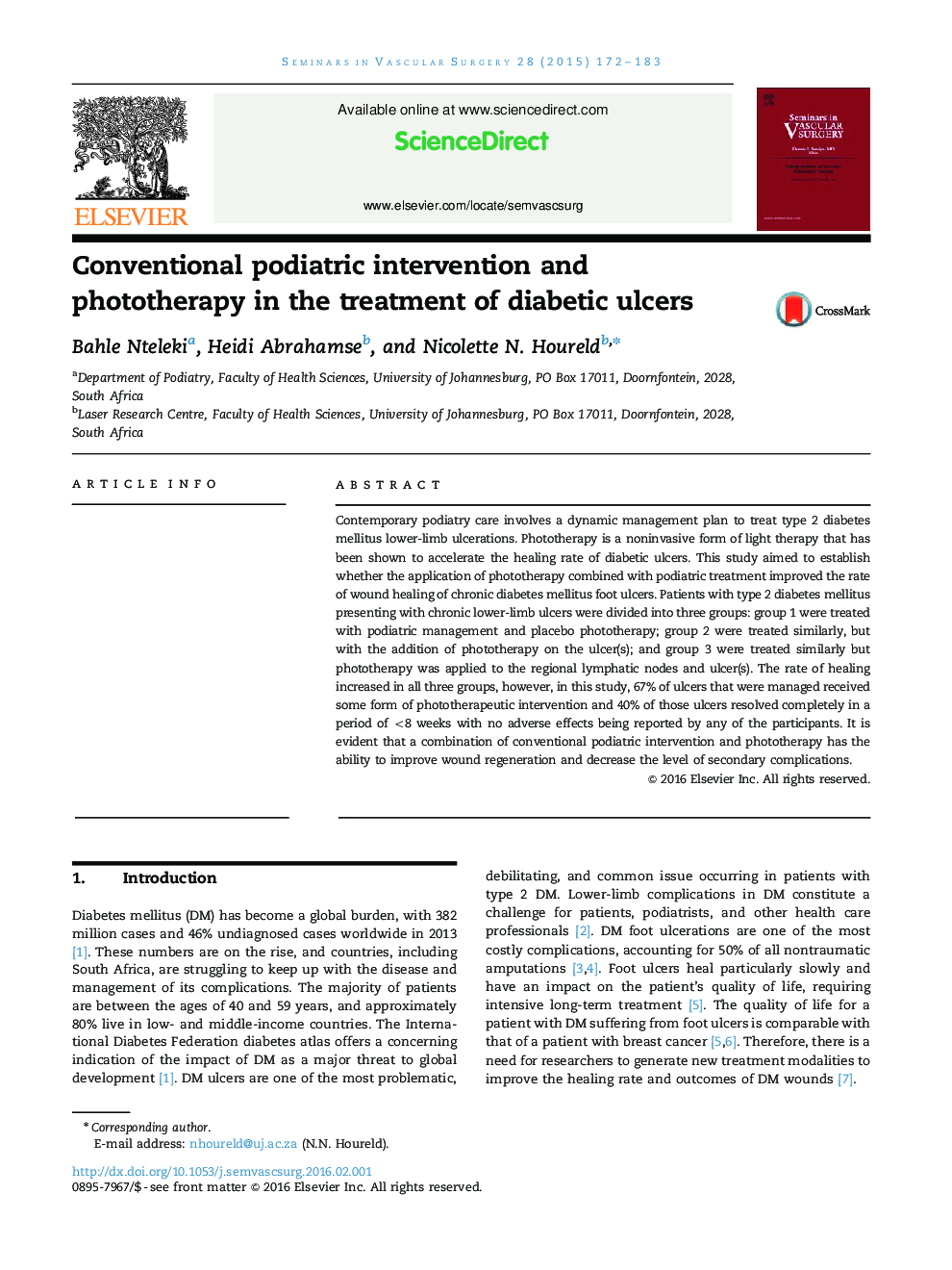 Conventional podiatric intervention and phototherapy in the treatment of diabetic ulcers