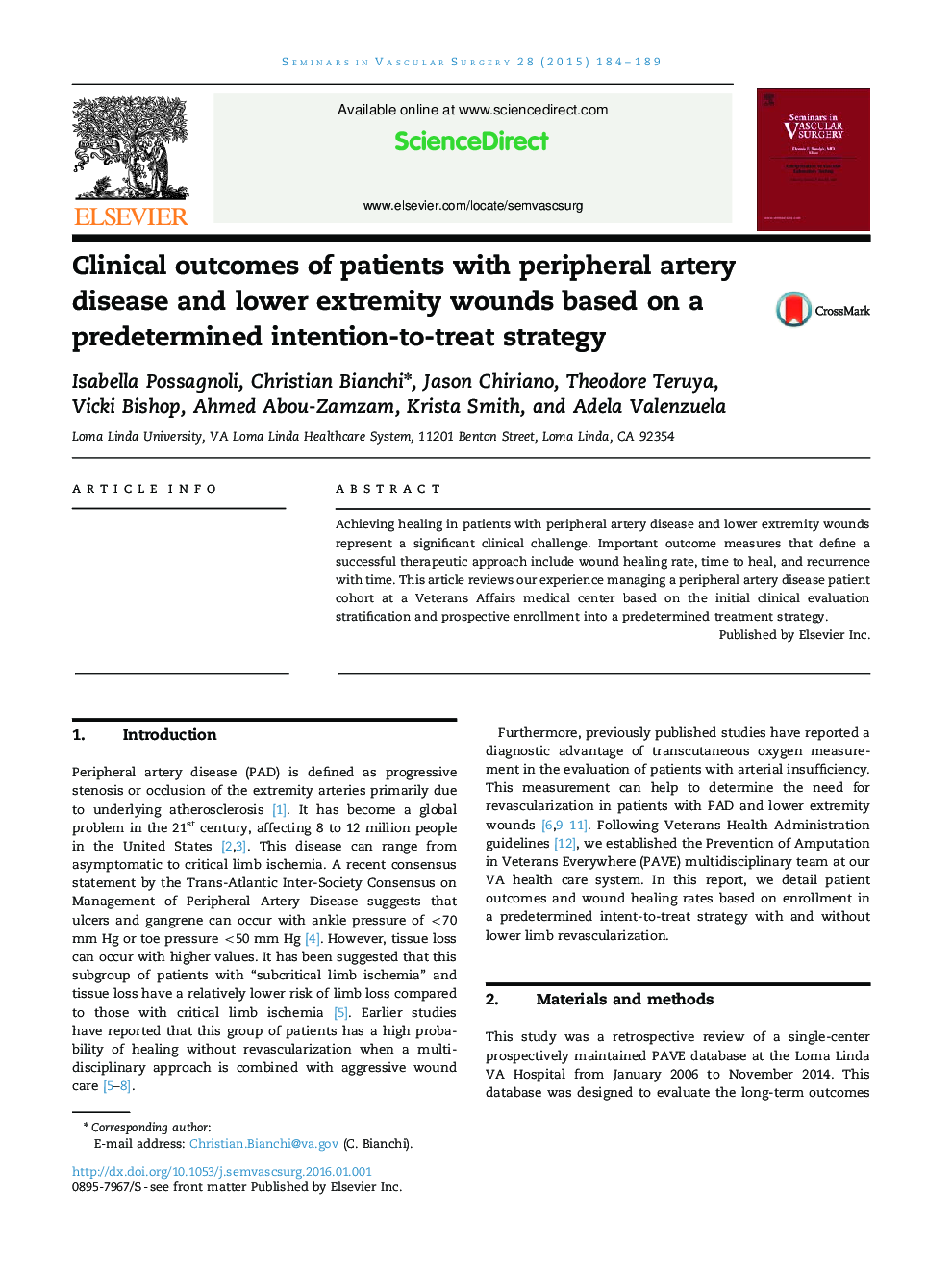 Clinical outcomes of patients with peripheral artery disease and lower extremity wounds based on a predetermined intention-to-treat strategy
