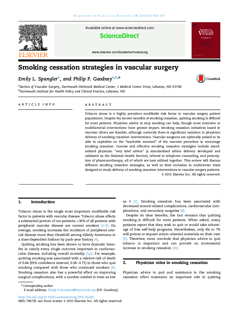 Smoking cessation strategies in vascular surgery