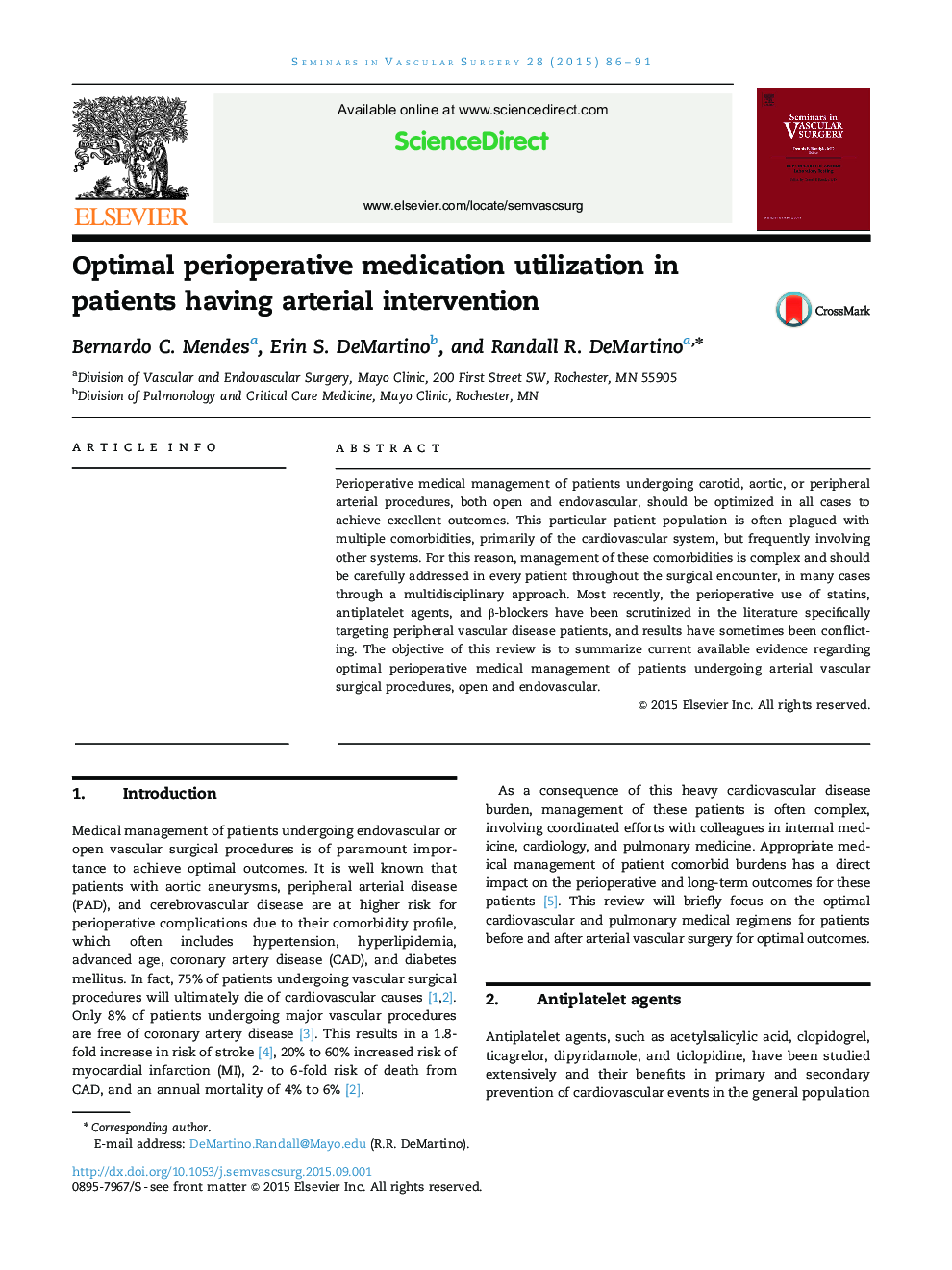 Optimal perioperative medication utilization in patients having arterial intervention