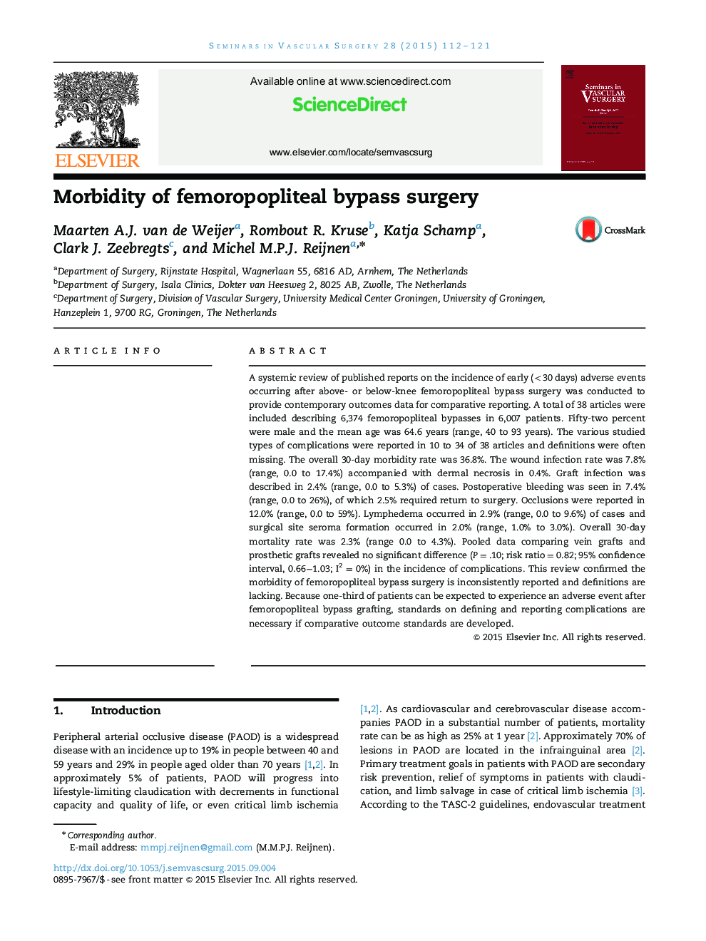 Morbidity of femoropopliteal bypass surgery