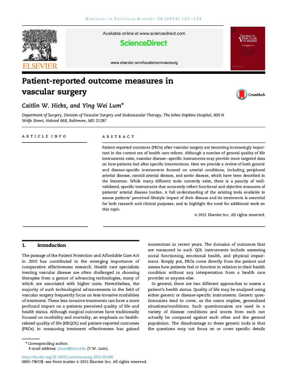 Patient-reported outcome measures in vascular surgery