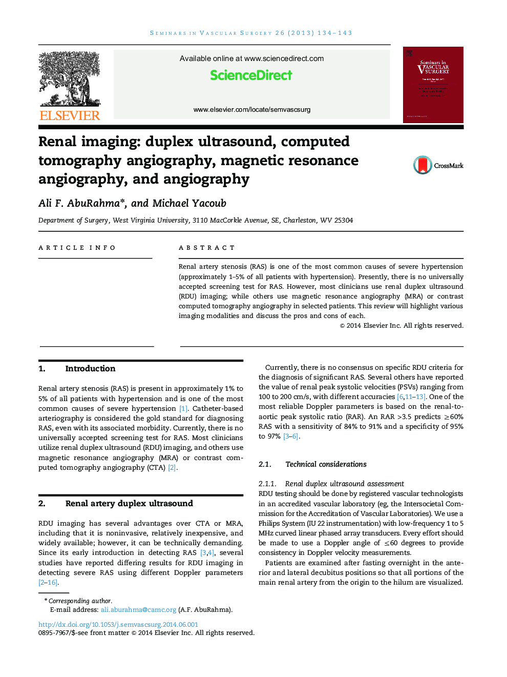 Renal imaging: duplex ultrasound, computed tomography angiography, magnetic resonance angiography, and angiography