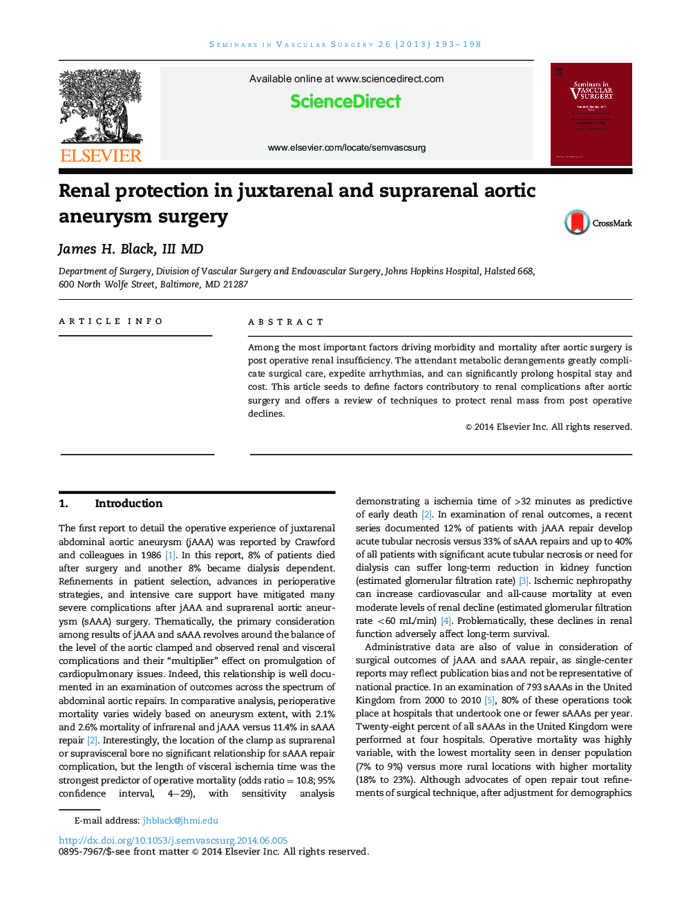 Renal protection in juxtarenal and suprarenal aortic aneurysm surgery