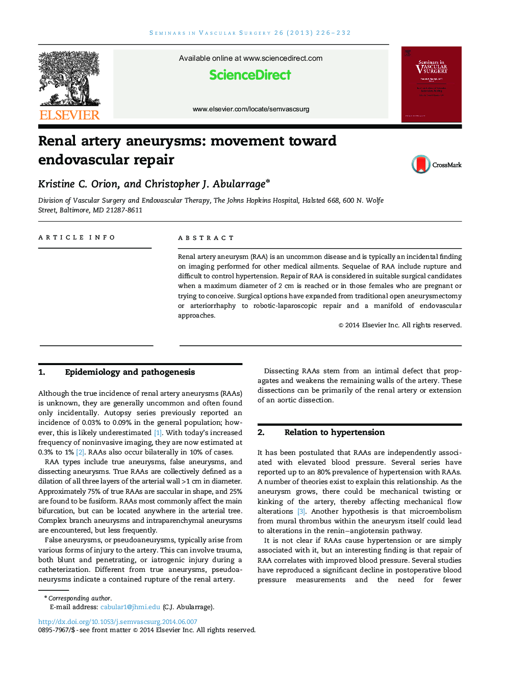 Renal artery aneurysms: movement toward endovascular repair