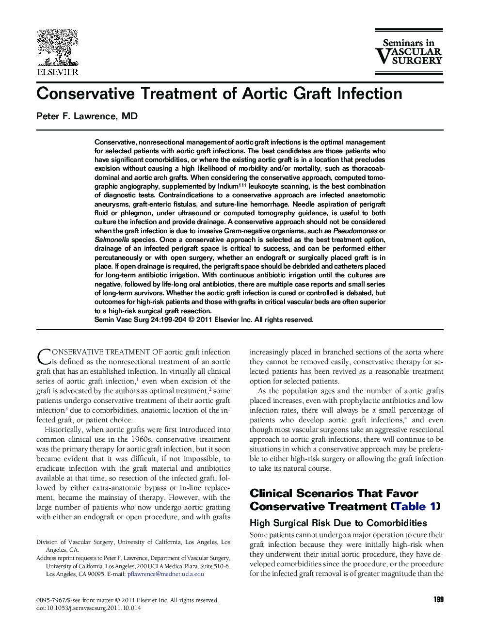 Conservative Treatment of Aortic Graft Infection