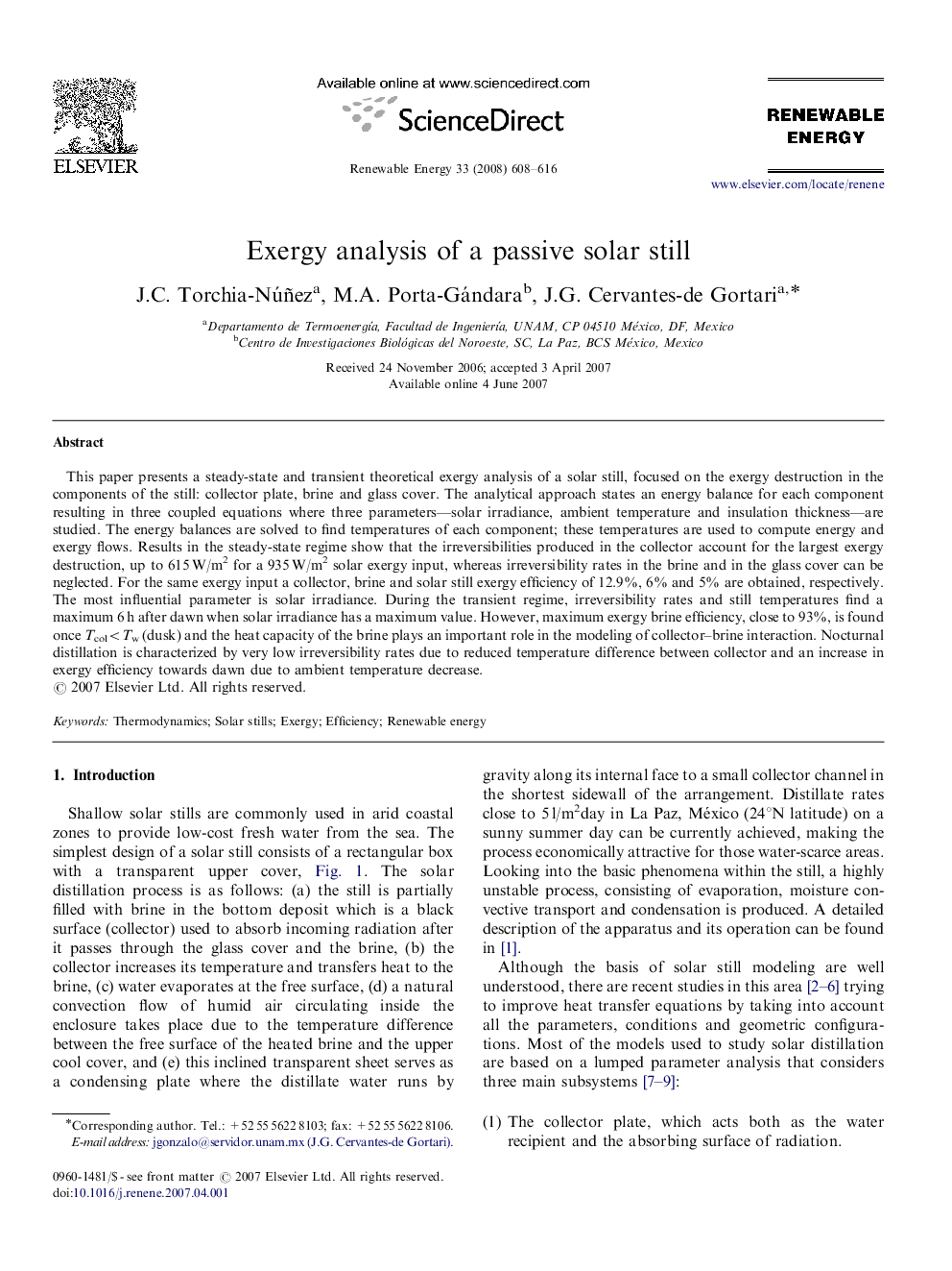 Exergy analysis of a passive solar still