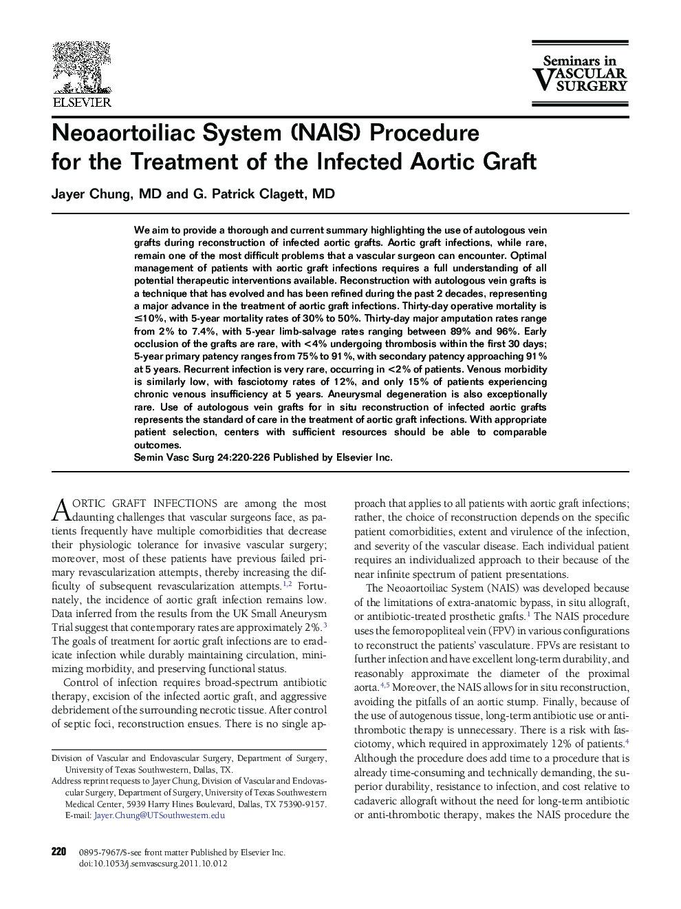 Neoaortoiliac System (NAIS) Procedure for the Treatment of the Infected Aortic Graft