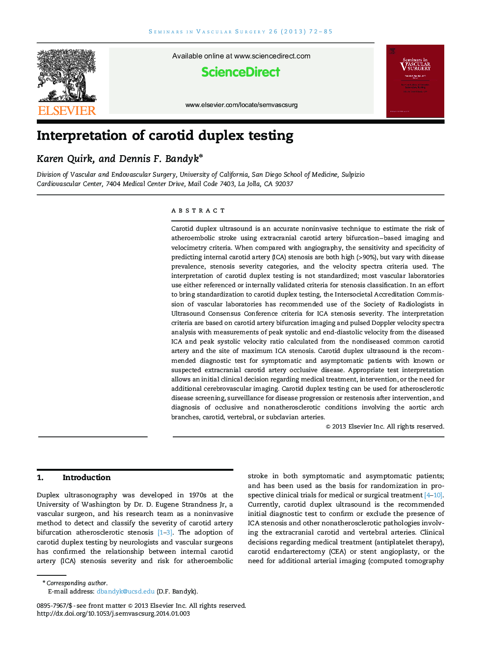 Interpretation of carotid duplex testing