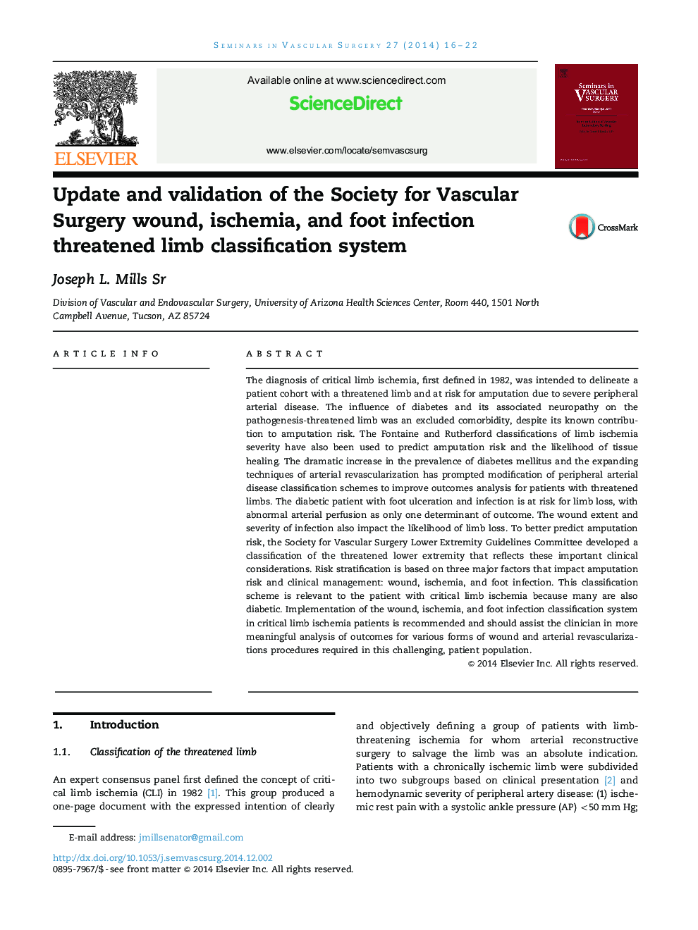 Update and validation of the Society for Vascular Surgery wound, ischemia, and foot infection threatened limb classification system