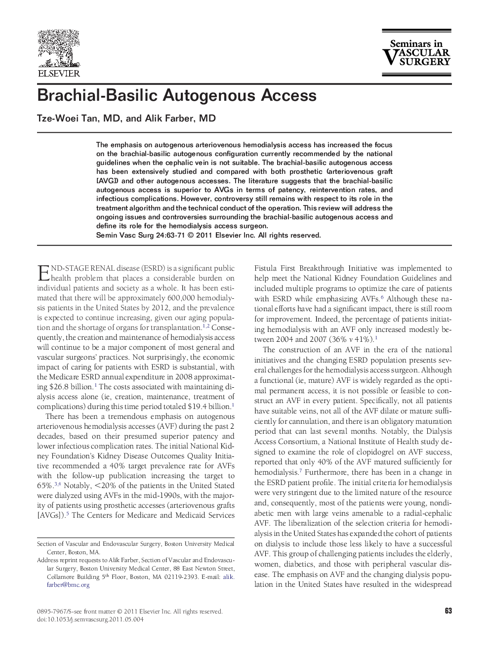 Brachial-Basilic Autogenous Access