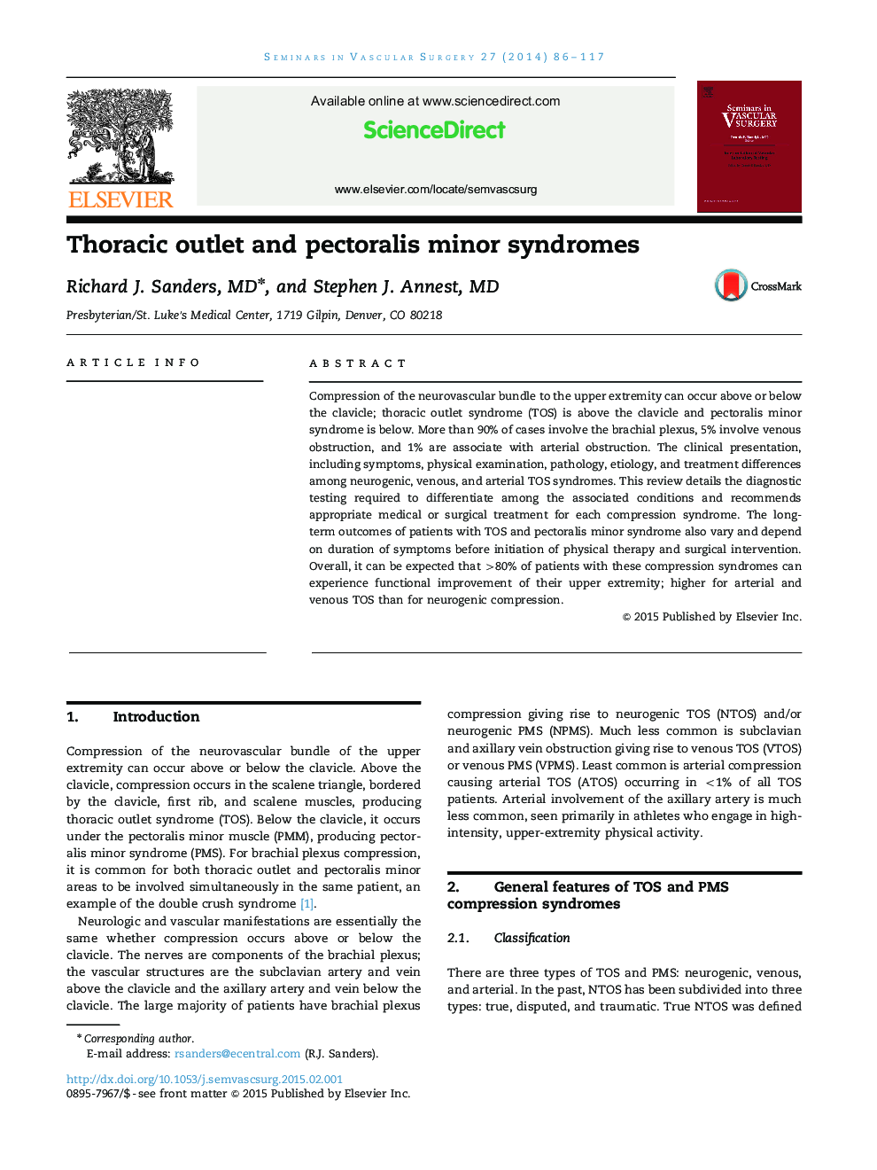 Thoracic outlet and pectoralis minor syndromes