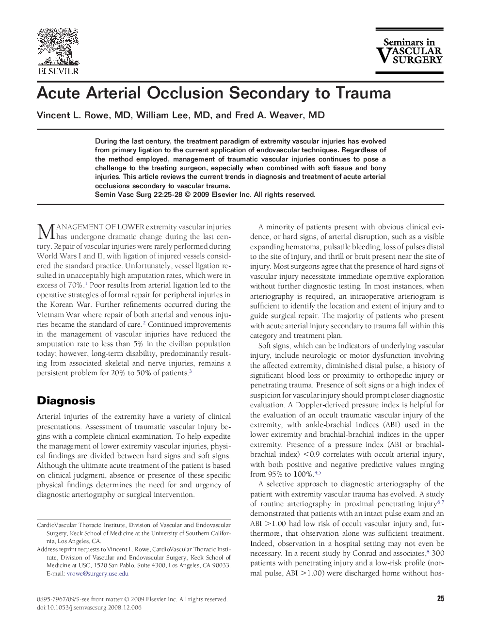 Acute Arterial Occlusion Secondary to Trauma