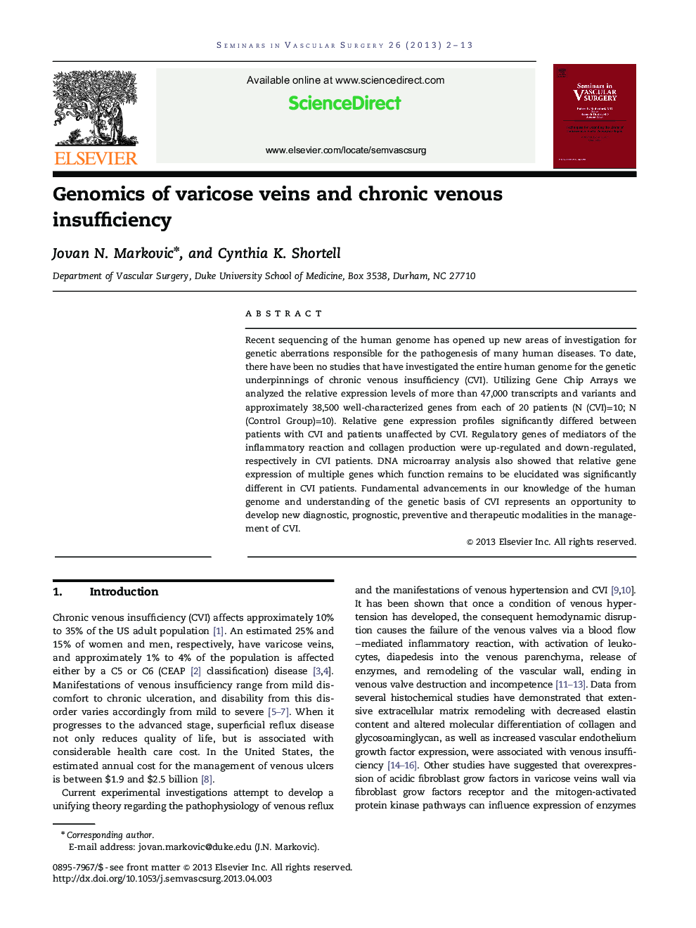 Genomics of varicose veins and chronic venous insufficiency