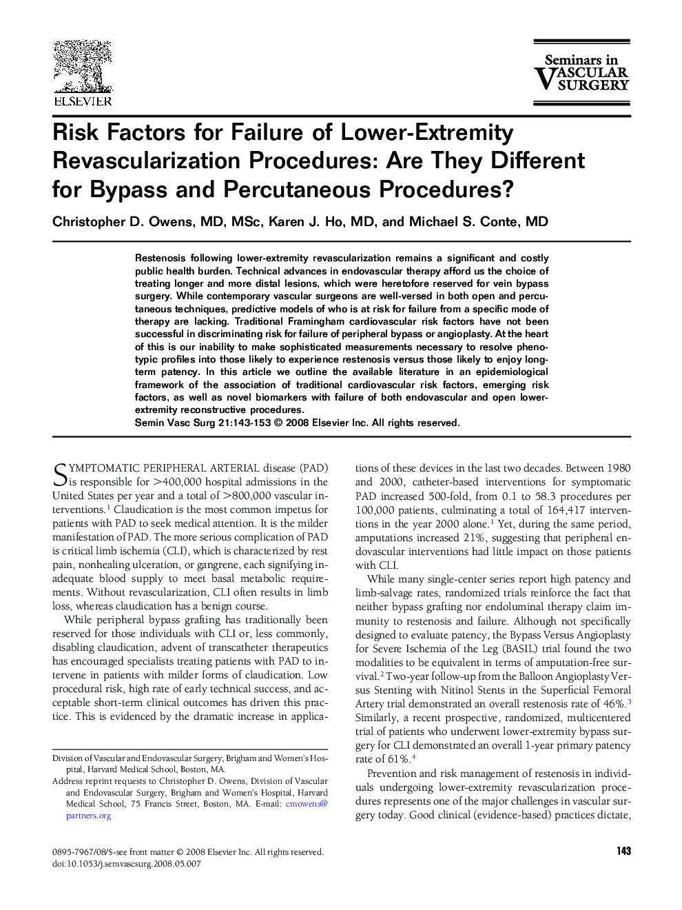 Risk Factors for Failure of Lower-Extremity Revascularization Procedures: Are They Different for Bypass and Percutaneous Procedures?