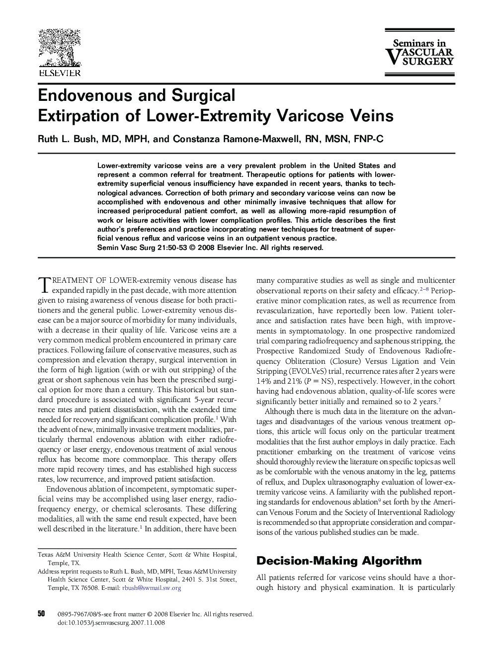 Endovenous and Surgical Extirpation of Lower-Extremity Varicose Veins