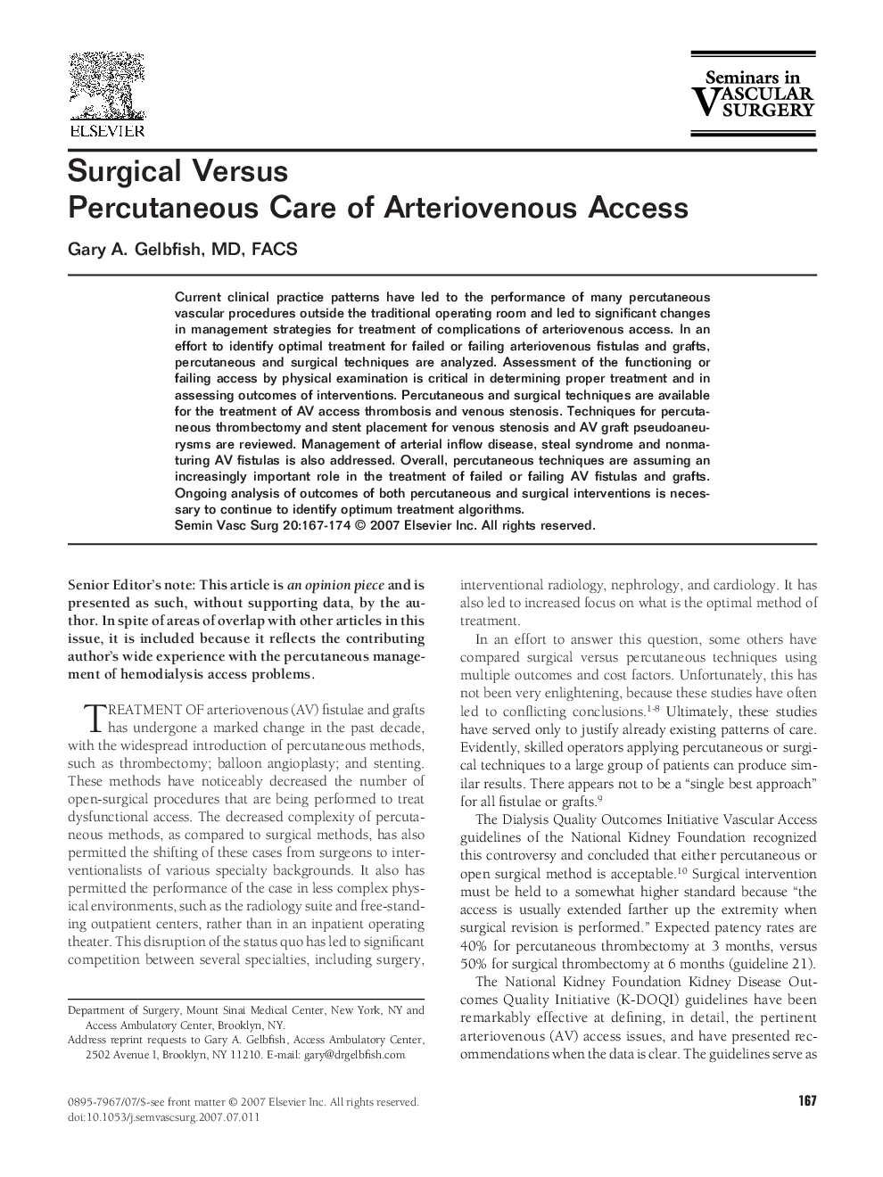 عکس صفحه اول مقاله: Surgical Versus Percutaneous Care of Arteriovenous Access Surgical Versus Percutaneous Care of Arteriovenous Access
