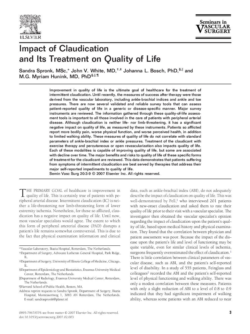 Impact of Claudication and Its Treatment on Quality of Life
