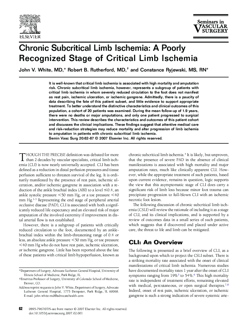 Chronic Subcritical Limb Ischemia: A Poorly Recognized Stage of Critical Limb Ischemia