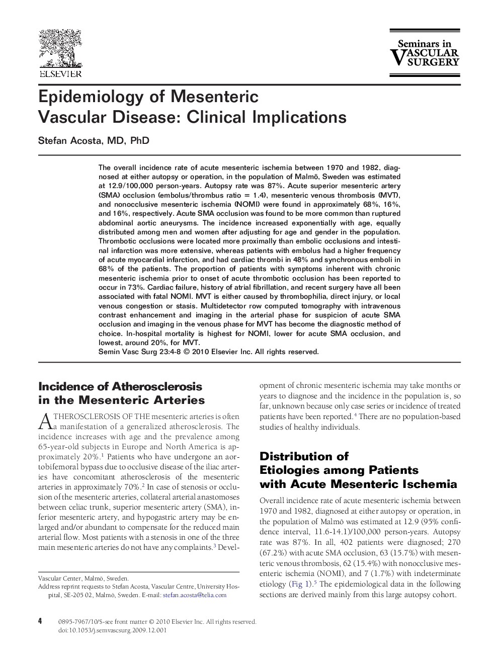 Epidemiology of Mesenteric Vascular Disease: Clinical Implications