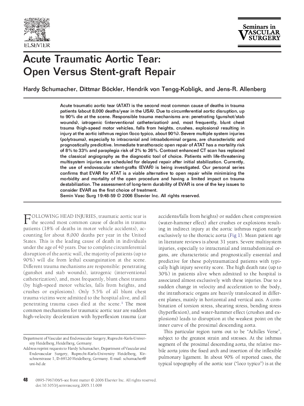 Acute Traumatic Aortic Tear: Open Versus Stent-graft Repair